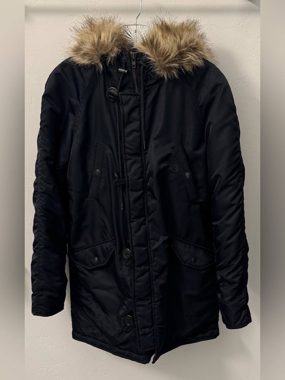 J.Crew Women’s Navy Parka Coat with Faux Fur Detachable Hood
